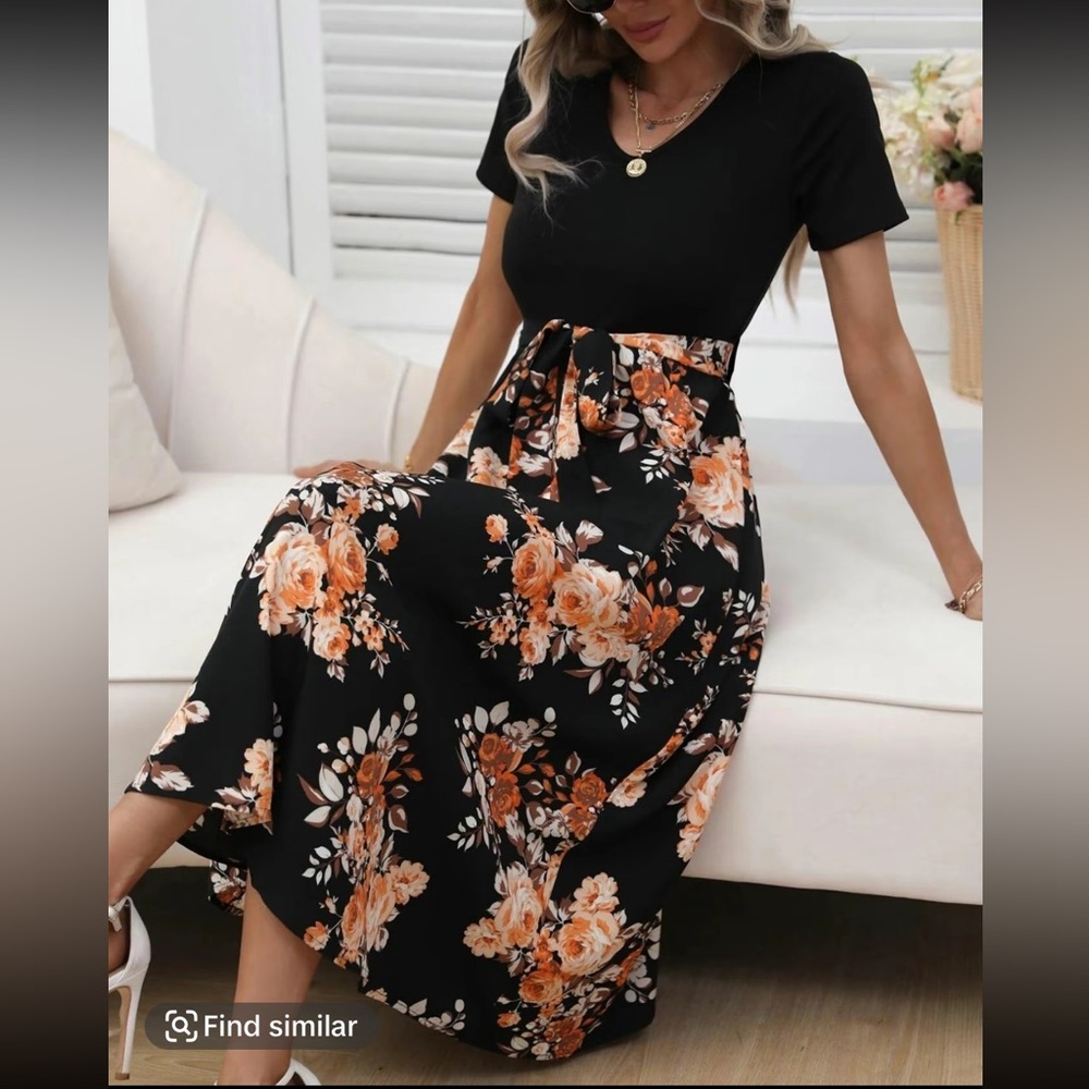 Floral Black and Orange Maxi Dress